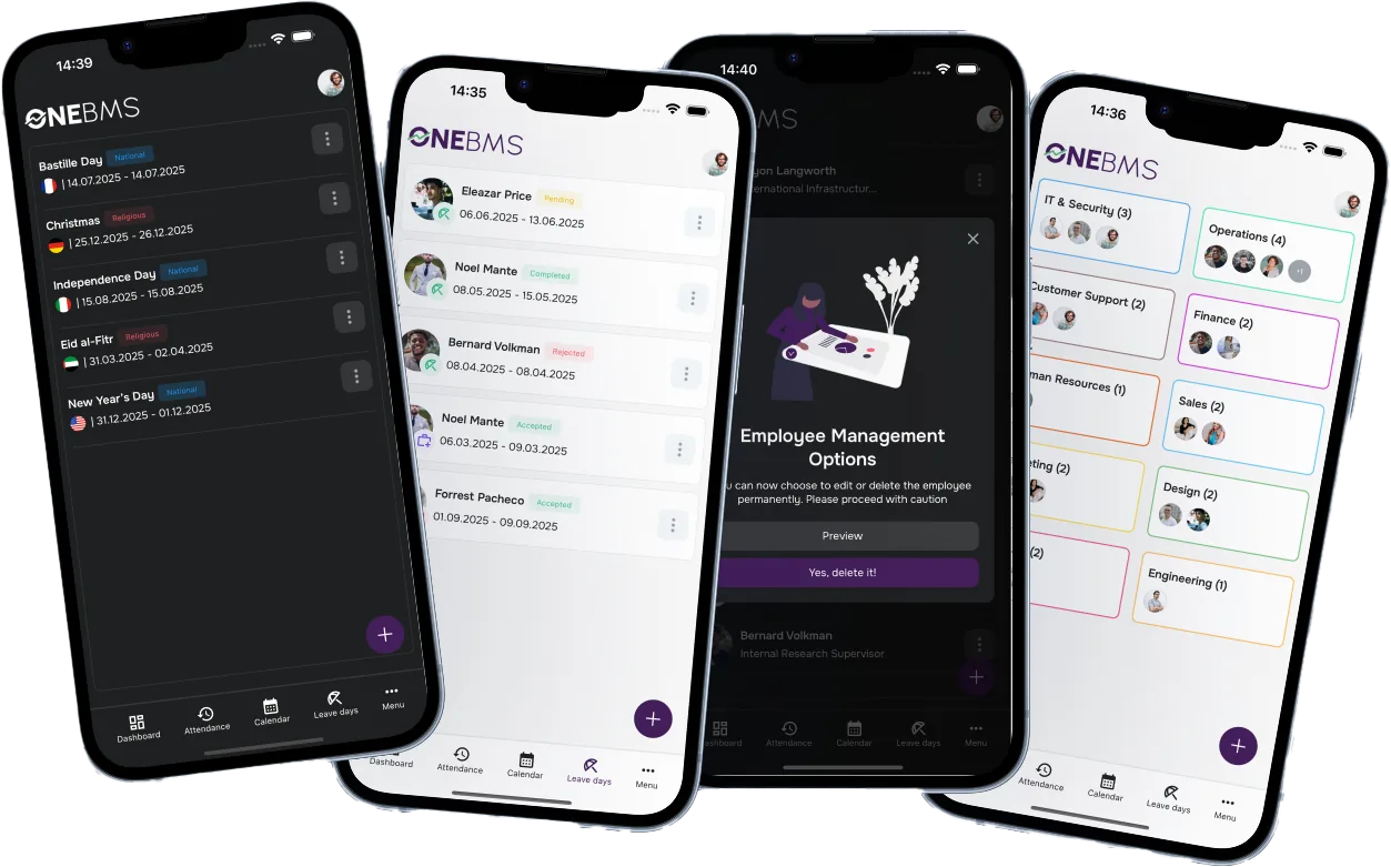 Employees screen in app