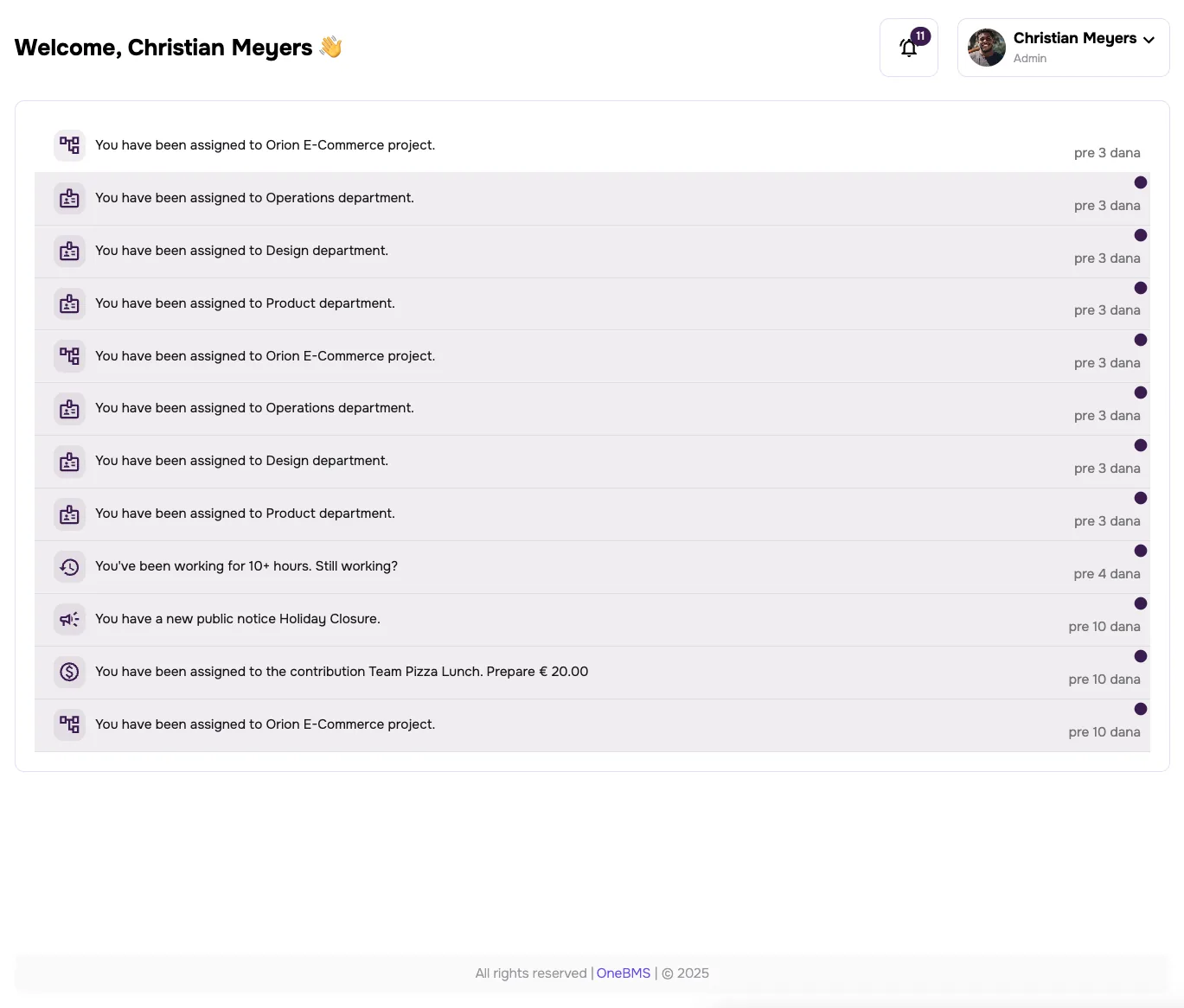 Employees screen in app