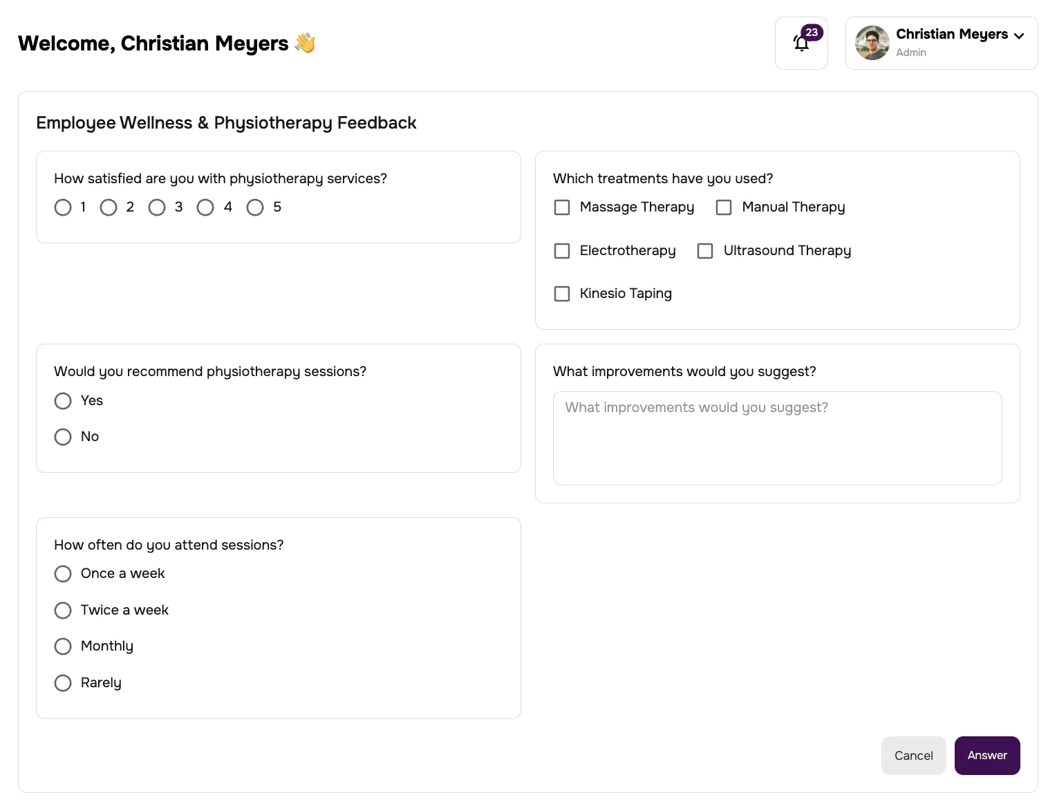 Survey screen in app