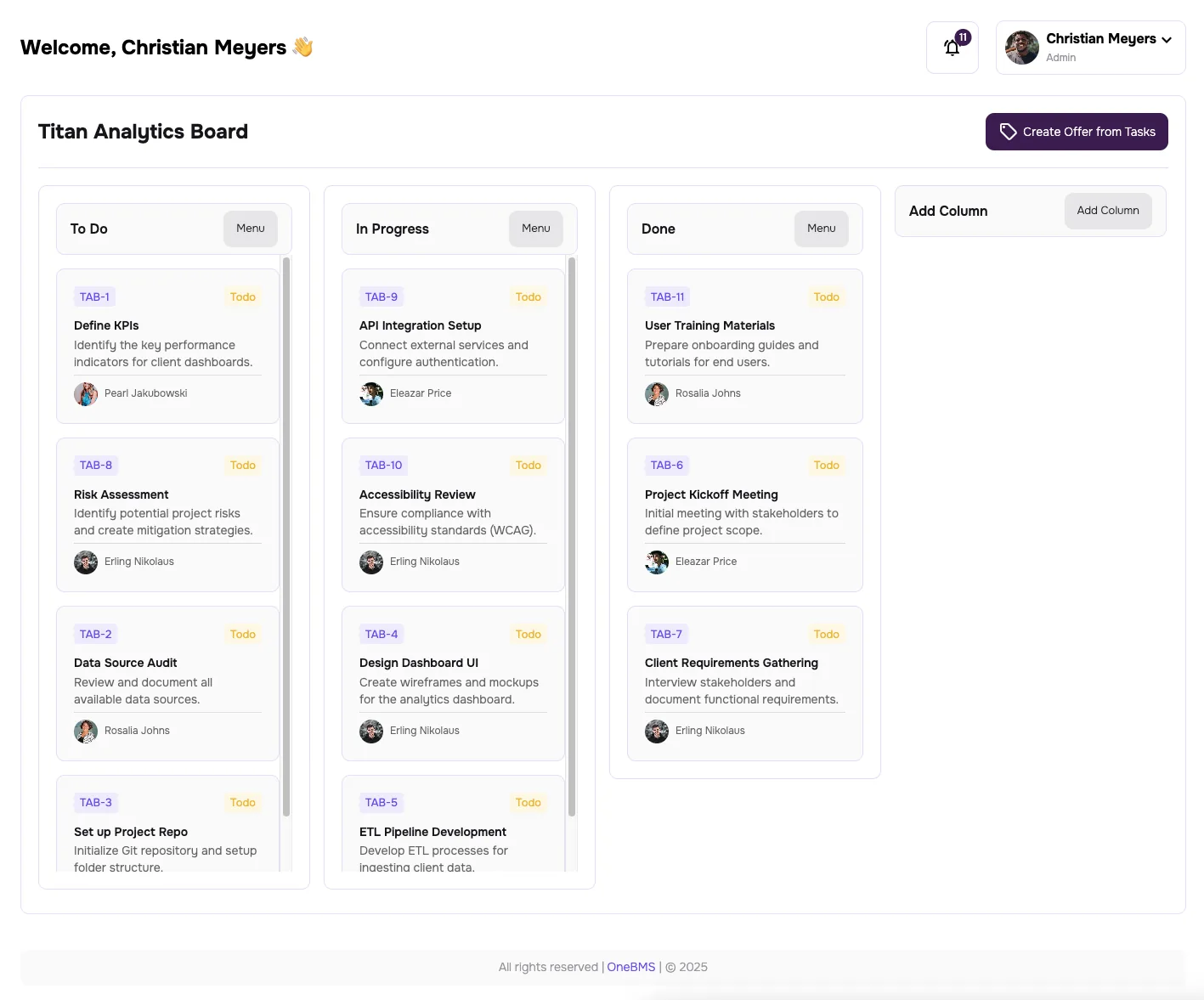 Employees screen in app